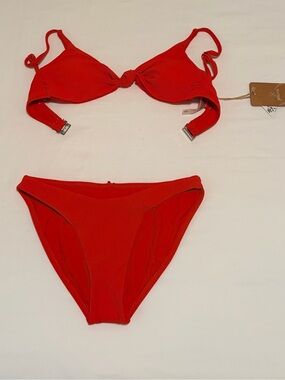 Tie-Front Red Bikini Set with Adjustable Straps